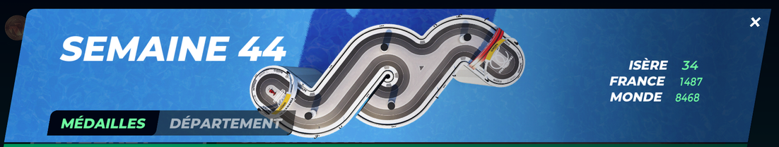 Capture d'écran TrackMania. Weekly Shorts semaine 44; Isère #34; France #1487; Monde #8468
