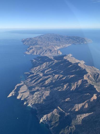 Auroral view of Santa Catalina Island on a clear, sunny, calm day