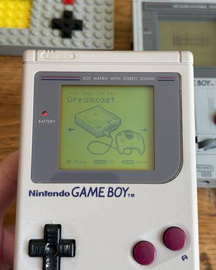 Pixel Dreamcast shown in Pocket Collection on an original DMG.