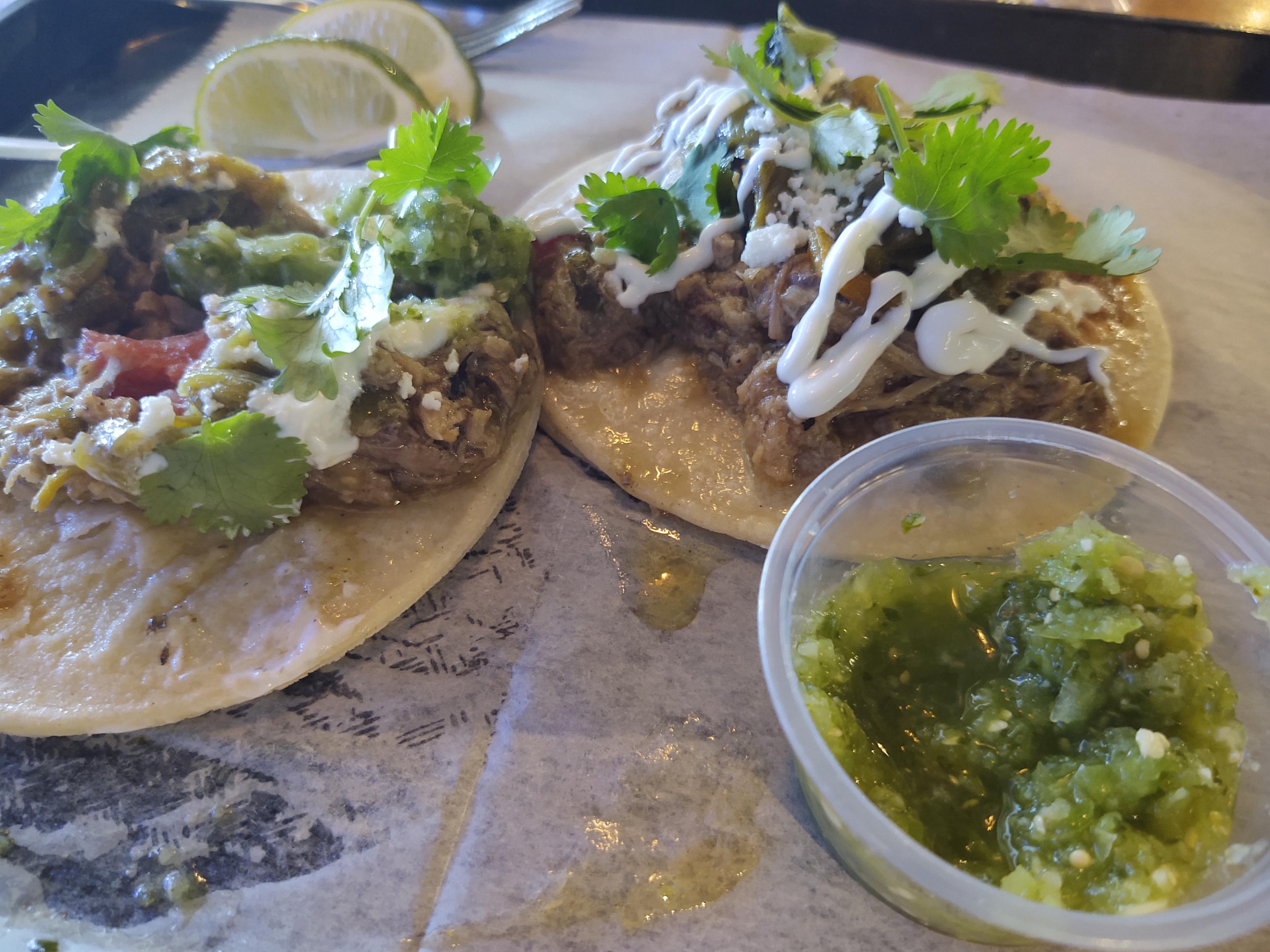 New Mexican street tacos with hatch green chilis