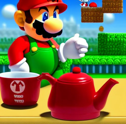 Super mario taking a tea break // AI generated