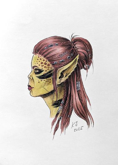 ink and marker drawing of Lae'zel from Baldur's Gate 3