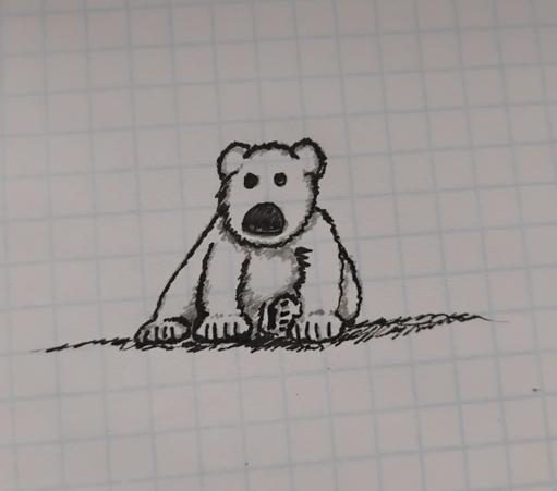 Doodle of a polar bear sitting upright facing forward.