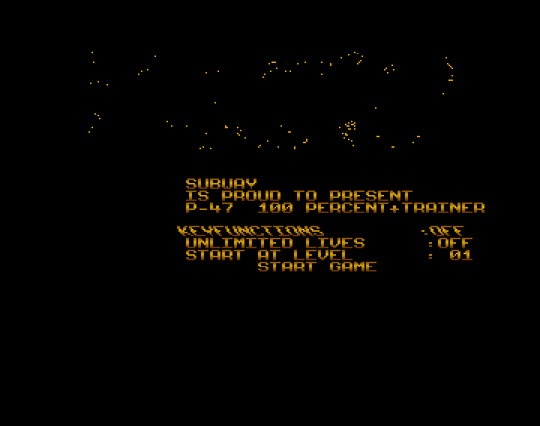 Screenshot of "P47 Thunderbolt" - Crack and Trainer (+3): Subway - Published by Firebird on Commodore Amiga (1990)