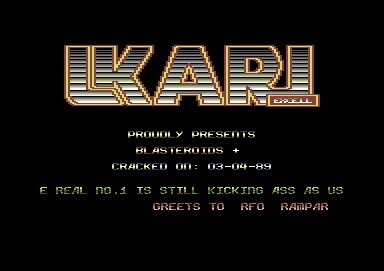 Screenshot of "Blasteroids" - Crack: Ikari - Trainer: +1 - Published by Tengen on Commodore 64 (1988)