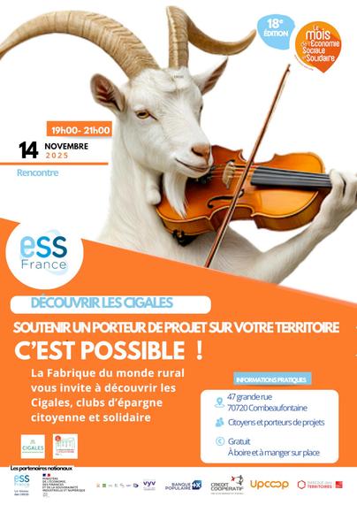 Affiche de la rencontre pour découvrir les Cigales à Colombeaufontaine (70) le 14 novembre 2025.