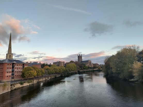 Worcester Cathedral, Glover's Needle and River Severn from the Worcester Bridge