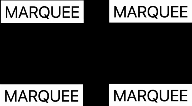 Screen recording of the codepen demo, showing 4 blocks of text "marquee" moving around the edges of the viewport.