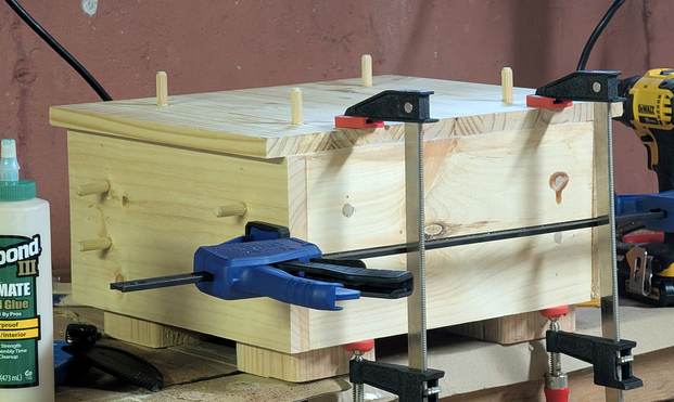 wooden box being built