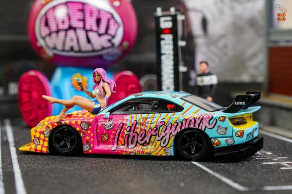 Nissan Silvia S15 in LBWK Kuma livery in 1:64 scale with 1:64 figure on AREA 164.