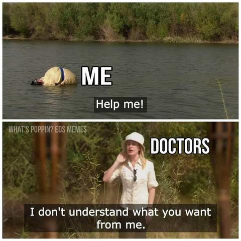 1 - maybe a partially deflated inflatable raft or costume? (ME) "Help me!"

2 - Angela from The Office (doctors) in the woods "I don't understand what you want from me."

What's Poppin? EDS Memes