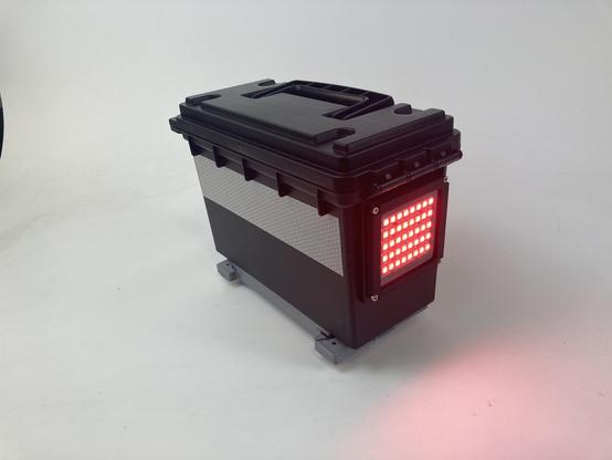 A case with NeoPixel matrix on the back.