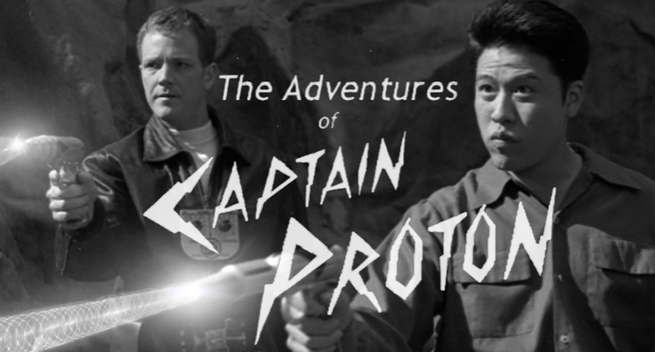 Title for Captain Proton with two guys firing phaser-like ray guns
