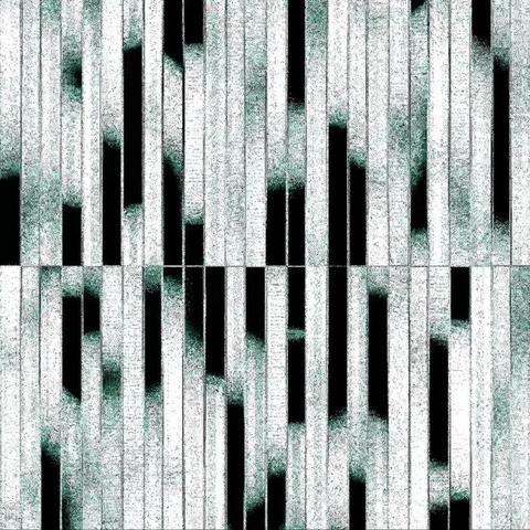 The cover for Max Luthert' Big Maybe single, showing an abstract pattern of vertical black, white, and textured green stripes resembling a distorted barcode; creates a dynamic, mysterious mood.