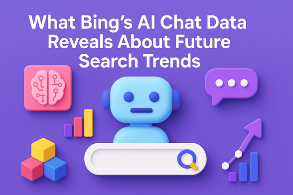 The image is a digital illustration promoting Bing's AI chat data insights into future search trends.