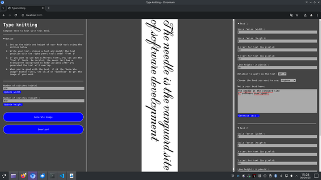 Web tool for typing text to knit