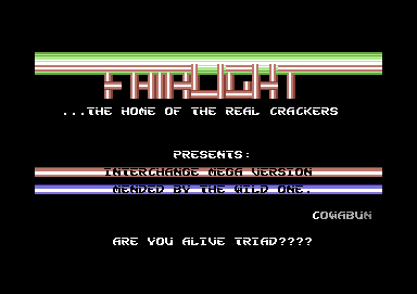 Screenshot of "Interchange" - Crack: Fairlight (FLT) - Published by Hi-Tec Software on Commodore 64 (1991)