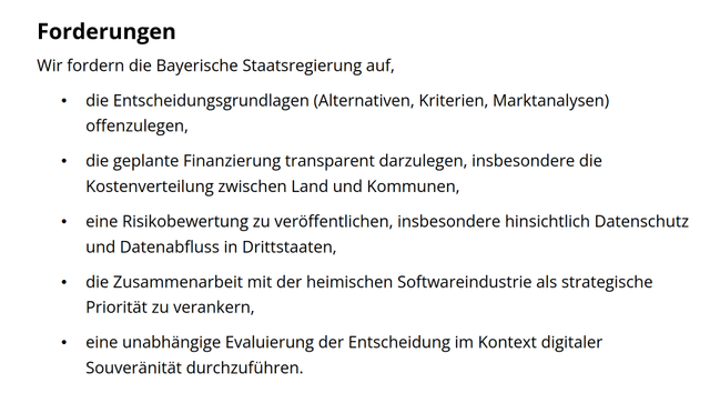 Fünf Forderungen an die bayerische Staatsregierung.
