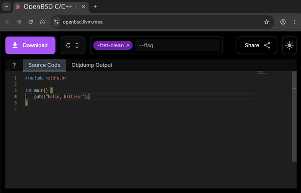 openbsd c/c++ compiler playground