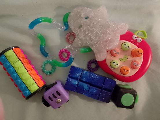 A variety of bright fidget toys