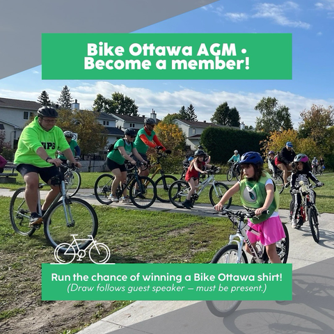 Poster of Bike Ottawa AGM enticing people to become members and run the chance of winning a Bike Ottawa t-shirt.