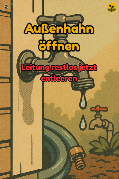 Außenhahn läuft leer; angedeutetes Innenventil bleibt geschlossen