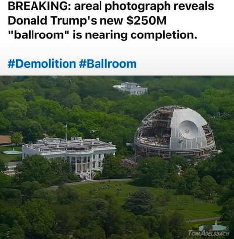 Breaking: A real photograph reveals the new $250 million "ball room" is nearing completion.