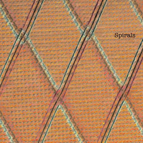 The cover for Those Mountains' Spiral EP, showing a close-up of an orange textured fabric with crisscrossing patterns. Text "Spirals" is visible. Geometric design with a warm tone.