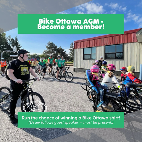 Poster of Bike Ottawa AGM enticing people to become member and run the chance of winning a t-shirt.