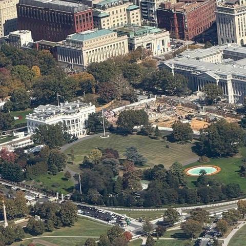 Aerial view of destruction of East Wing