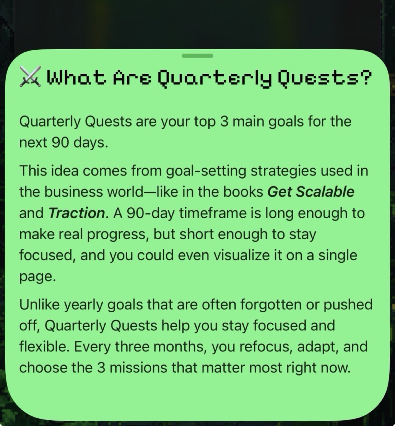 Quarterly quest in Super Human app
