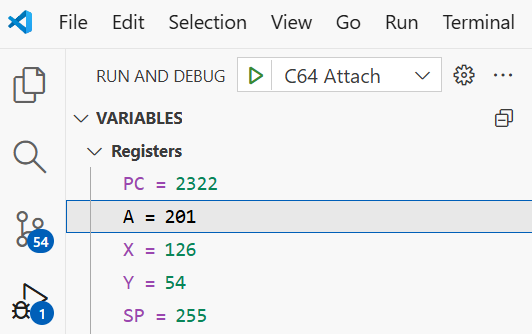 Debugger from VSCode connected to a C# program + VICE Monitor debugging a live C64 demo.