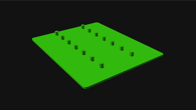 A render of a jig for soldering NeoPixel sticks together.