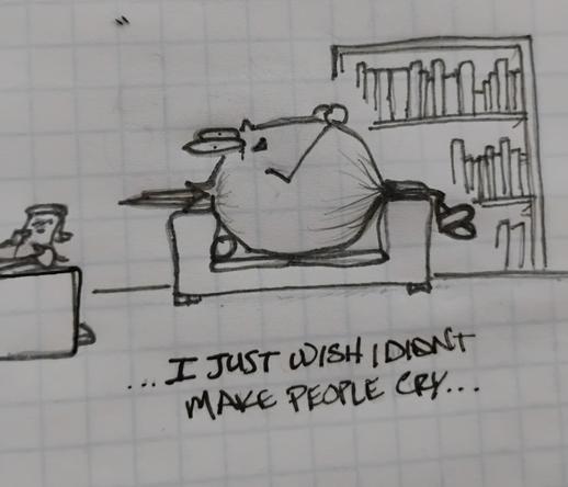 Doodle of an onion sitting on a therapist's couch saying: " ...I just wish I didn't make people cry..."