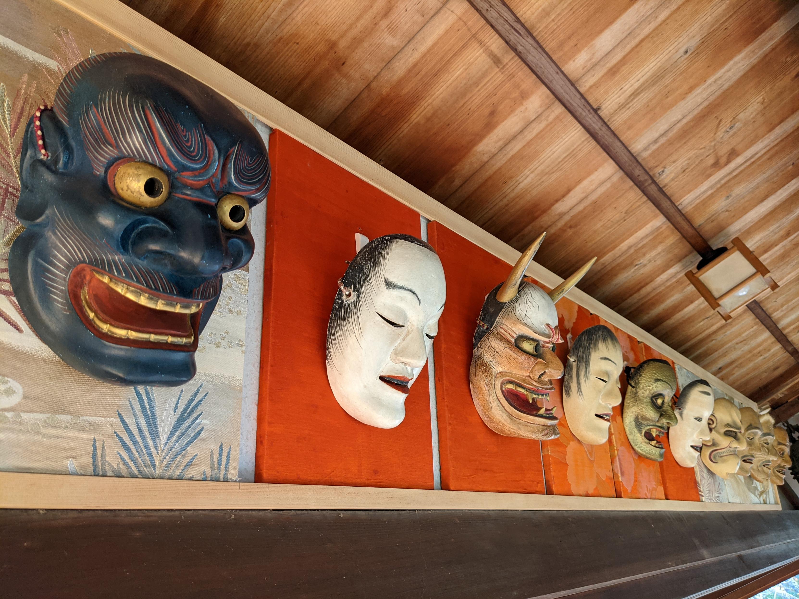 Noh masks greet visitors to Jurin-ji.