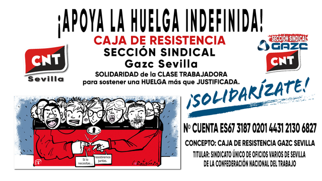 ⚫ Trabajadores/as de Gazc en HUELGA 🔴
4 semanas de lucha por un trabajo digno.
Resistimos a pesar de los esquiroles y las mentiras de la empresa y UGT y ese comité de empresa que tienen a medias.
Apóyanos con la CAJA de RESISTENCIA.
GRACIAS a todos los que ya lo han hecho