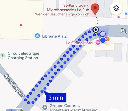 Google Maps, schickt Fussgänger drei Minuten zum nächsten Zebrastreifen und wieder auf der anderen Strassenseite zurück.