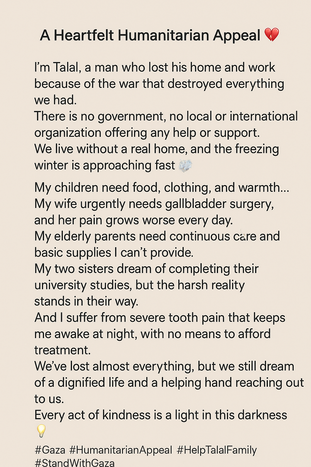 A heart-wrenching humanitarian plea from the depths of suffering