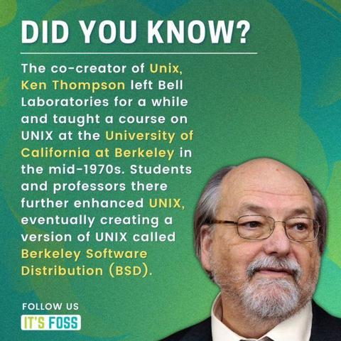 The co-creator of Unix, Ken Thompson, left Bell Laboratories for a while and taught a course on UNIX at the University of California at Berkeley in the mid-1970s. Students and professors there further enhanced UNIX, eventually creating a version of UNIX called Berkeley Software Distribution (BSD).