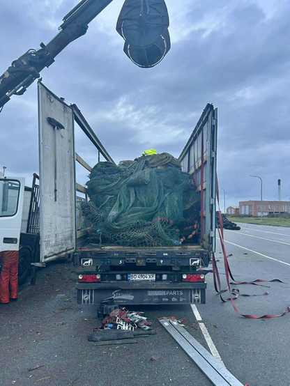 Truck, loaded with fishing nets in Denmark. October 29, 2025.