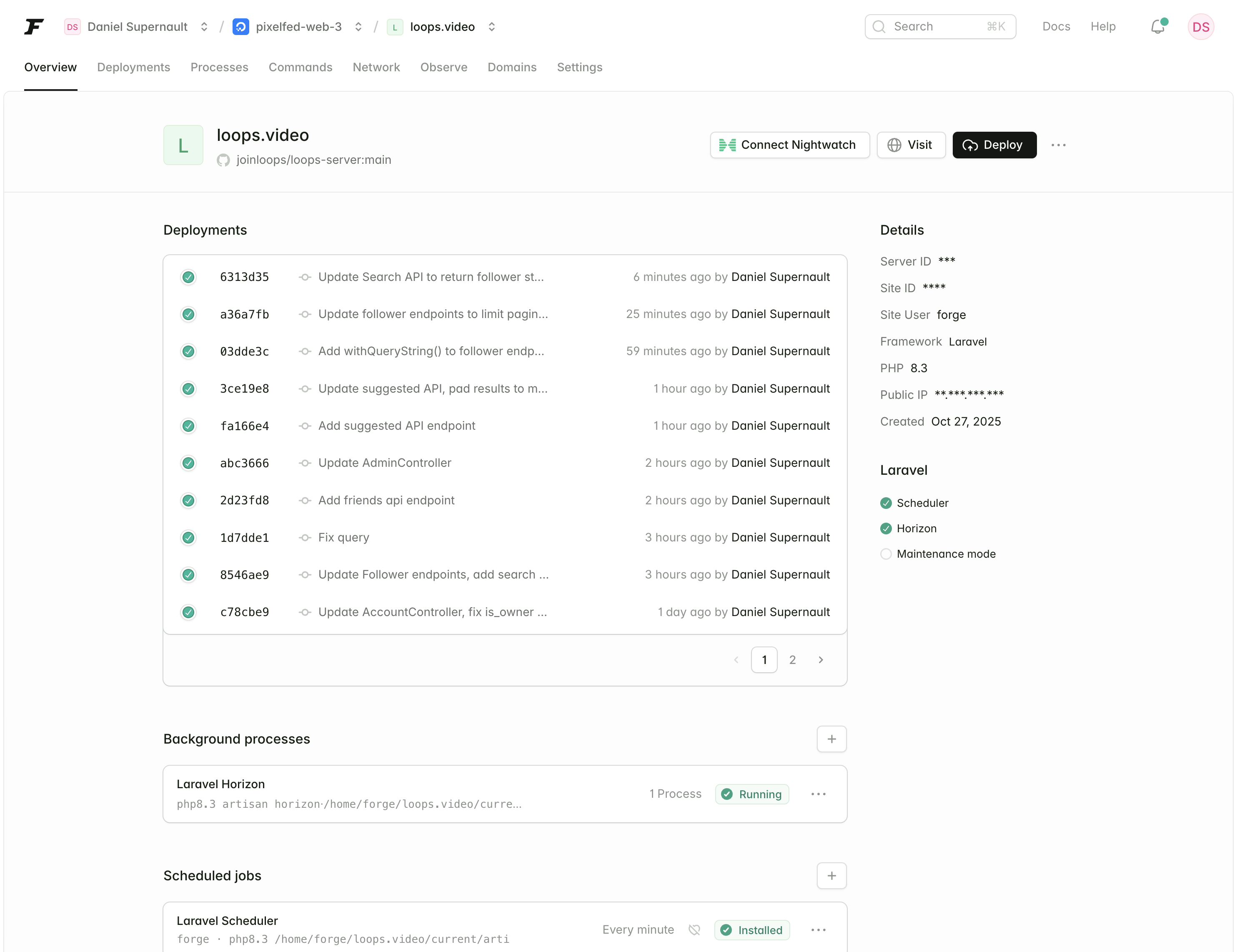 Laravel Forge screenshot