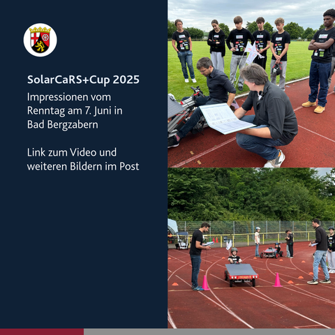 Textinhalte siehe auch Post, bebildert mit zwei Fotos von der Tartanbahn in einem Stadion mit Schülern und Lehrkräften und den selbstgebauten Karts  auf der Startlinie