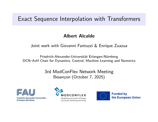 Title slide from the presentation "Exact Sequence Interpolation with Transformers