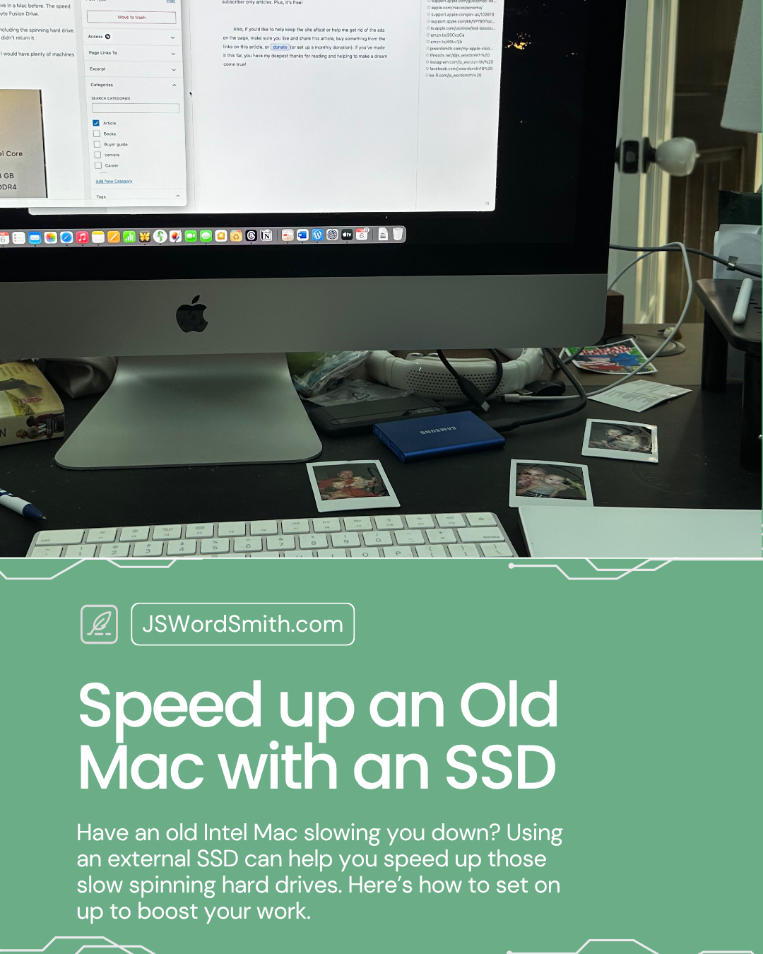 A screenshot of a computer screen with a webpage open and a desktop with a keyboard, mouse, and other items.