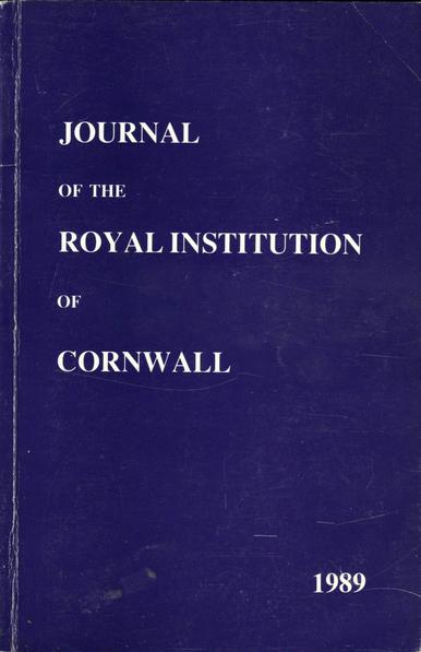 The front cover of the Journal of the Royal Institution of Cornwall, New Series, Vol X, Part 3 for 1989. Plain dark blue with title in white.