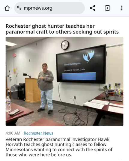 Article about ghost hunting class on the mpr news website
