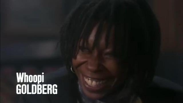 The image shows a smiling person with dreadlocks, accompanied by the text "Whoopi GOLDBERG" at the bottom.