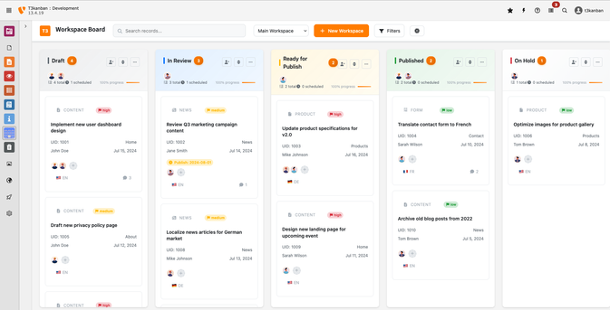 TYPO3 Kanban Workspaces - Light Mode