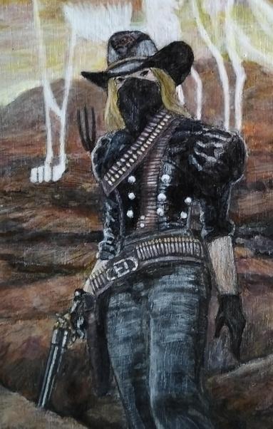 a close-up of the gunfighter girl 