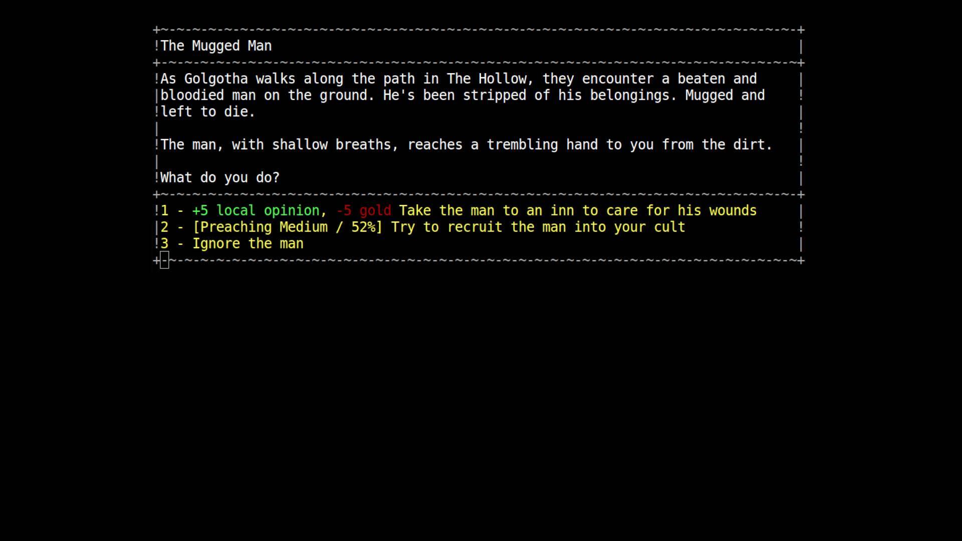 Screenshot from a game called CultGame